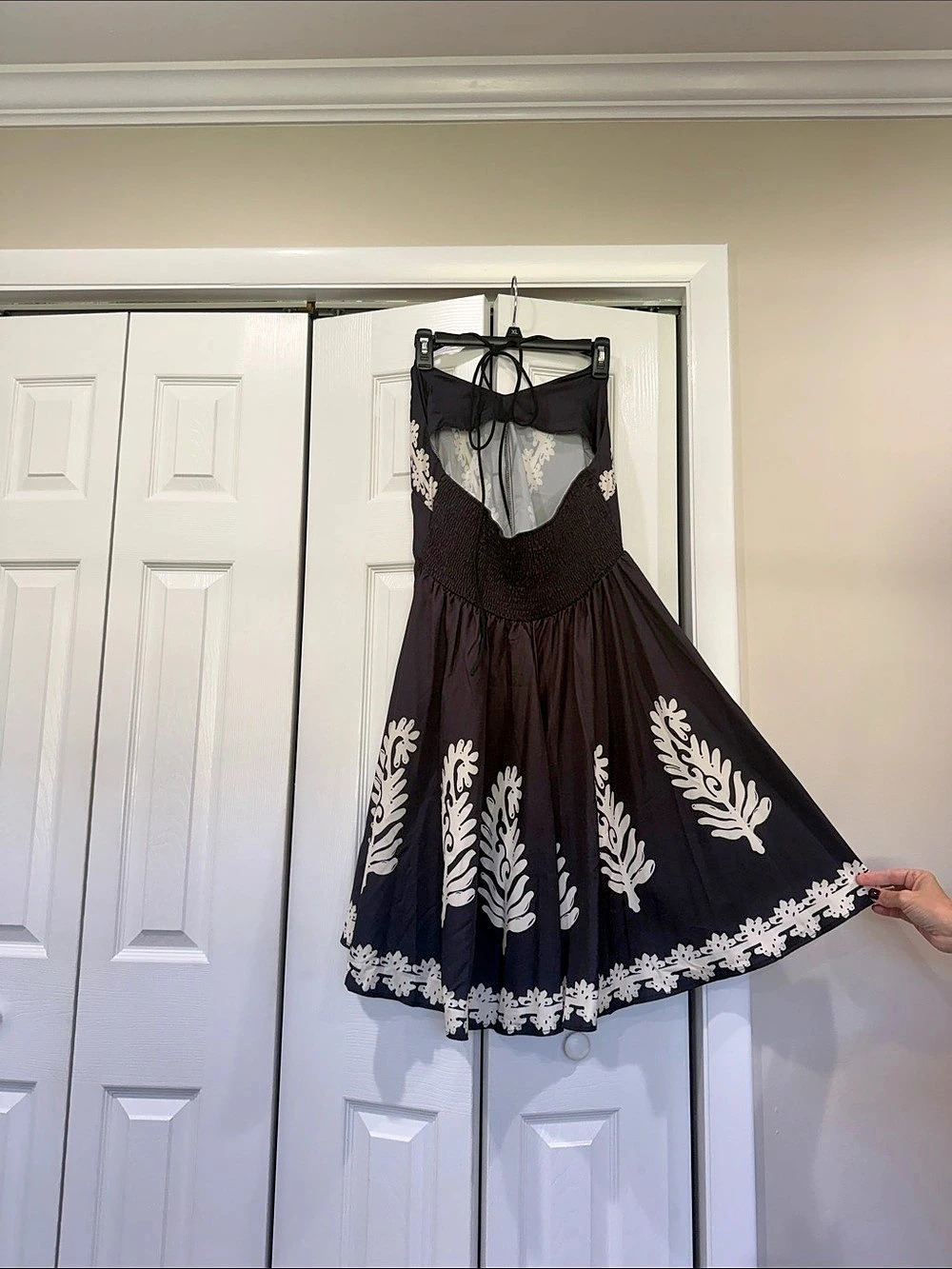 Floral Embroidered Midi Dress in Black & White Like New